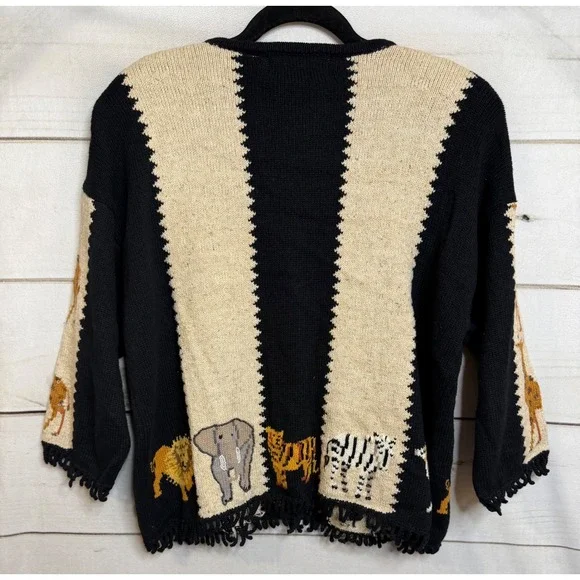 Jane's Closet Vintage Safari Animal Beaded Silk Blend Cardigan Sweater Large - Picture 8 of 8